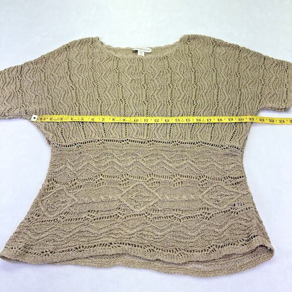 Coldwater Creek Crochet Open Knit Pullover Short Sleeve Sweater Tan Size XL 16 - Picture 9 of 14